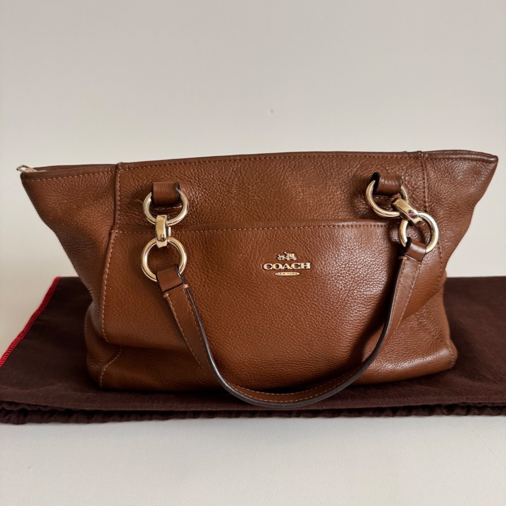 Coach Saddle Brown Pebbled Leather Satchel Tote Bag Gold Hardware Horse Carriage - Picture 2 of 12